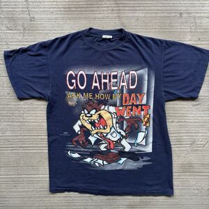 Vintage Taz Shirt Mens XL Navy Graphic Print Cartoon Looney Tunes 90s Warner Bro
